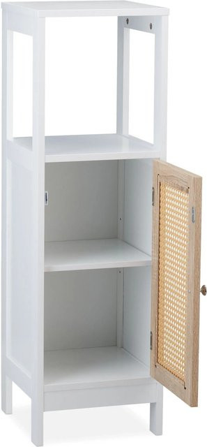 Relaxdays Badezimmerschrank in Rattanoptik mit 3 Fächern und Magnetverschluss, Weiß/Natur, H x B x T: 96,5 x 30 x 30 cm - Bild 1