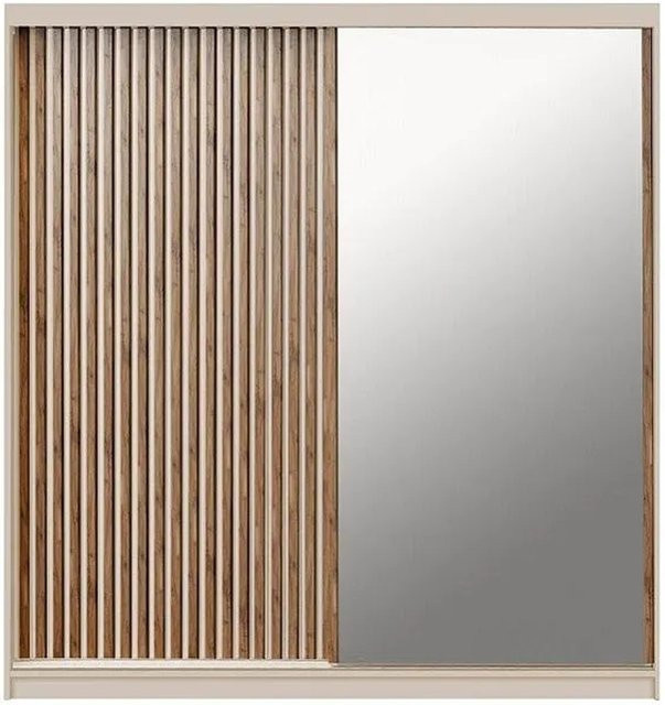 Vente-unique Kleiderschrank Calowi mit Schiebetüren und Spiegel in Beige, B/T/H: 203 x 60,5 x 215 cm - Bild 1