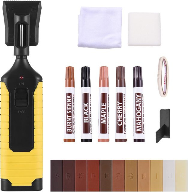 Meterk Reparaturset für Fliesen, Möbel und Wände mit 11 Farben Hartwachs und Wärmestift, Gelb und Mehrfarbig, wasserfest - Bild 1