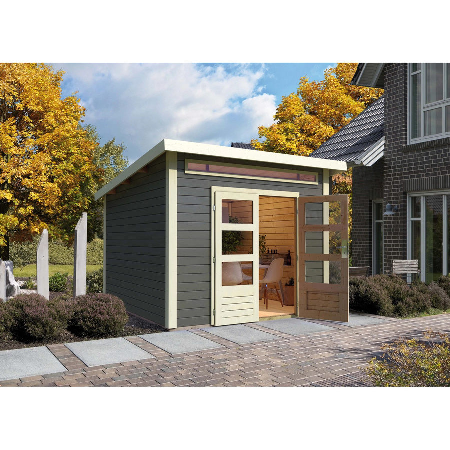 Karibu Holz-Gartenhaus Kumla mit Pultdach in Terragrau, B/T: 270 x 270 cm - Bild 2