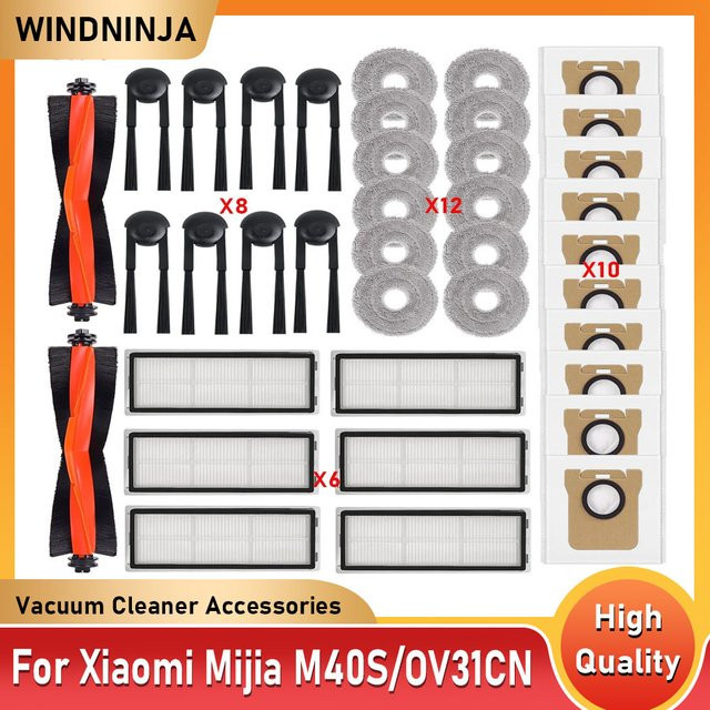 WINDNINJA Zubehör-Set für Xiaomi Mijia M40S OV31CN Staubsauger: Hauptbürste, Seitenbürste, HEPA-Filter, Wischtuch und Staubbeutel in Multicolor - Bild 1