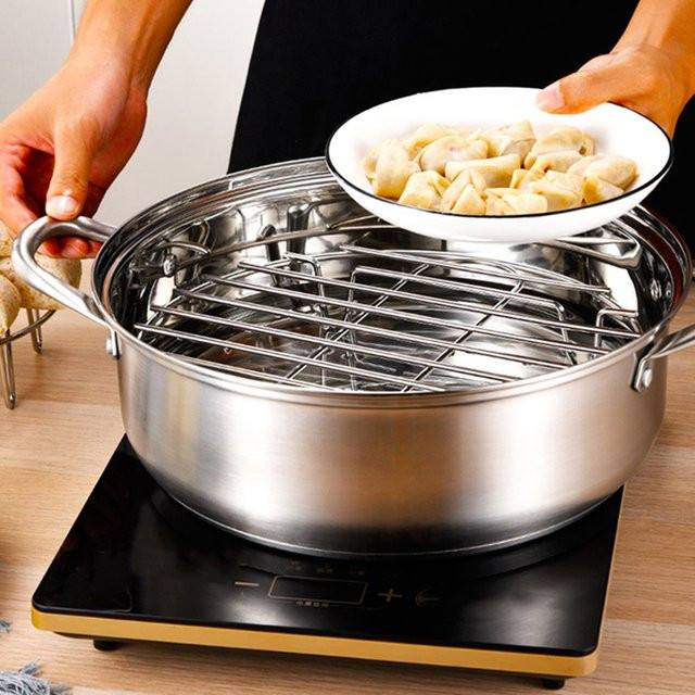 HUXUAN Mehrzweck-Luftfritteuse-Rack aus Edelstahl in Silber, runder Grilldrahthalter für Brot, Braten und Dampfgaren - Bild 1