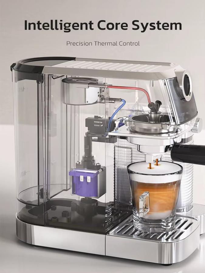 HiBREW H13A Halbautomatische Espresso-Cappuccino-Latte-Kaffeemaschine mit integriertem Milchaufschäumer aus Edelstahl in Silber für gemahlenen Kaffee - Bild 5