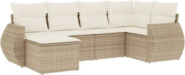 vidaXL 6-teilige Garten-Sofagarnitur in L-Form aus Poly-Rattan mit Kissen in Beige und Weiß - Bild 1