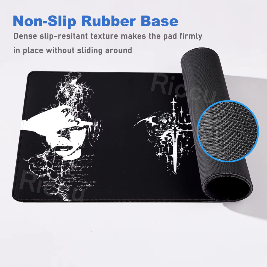 Riccu Sword Art Mauspad XXL in Schwarz mit Gothic-Symbol als große Gaming-Schreibtischunterlage aus Gummi - Bild 2