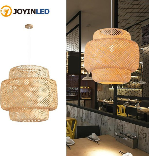 JOYINLED Bambus-Pendelleuchte aus Rattan in Beige, runde Hängelampe im Bauernhaus-Stil für Wohnzimmer, Esszimmer und Schlafzimmer - Bild 1