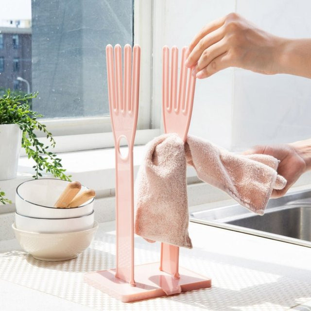 Multifunktionaler Handschuhtrockner aus Kunststoff in Pink als Entwässerungsständer für die Küche - Bild 1