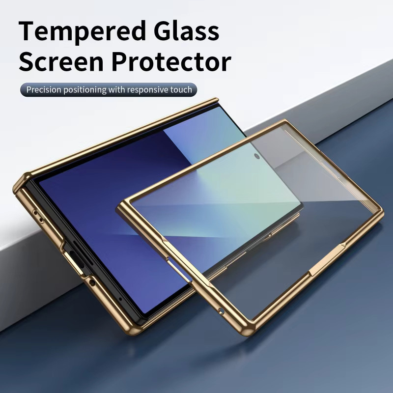 Lederhülle mit elektroplattiertem Rahmen und Scharnierschutz für Samsung Galaxy Z Fold 8 7 6 5 4 3 inklusive Displayschutz in Grün - Bild 5