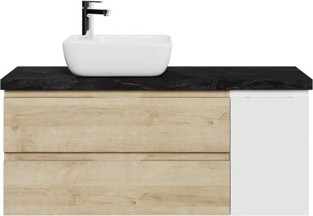 Pelipal Waschtischlösung-Set Serie 4035 mit Keramik-Aufsatzbecken und Unterschrank in Riviera Eiche und Weiß Glanz Schiefer, B/T/H: 118 x 43,5 x 43,5 cm - Bild 1