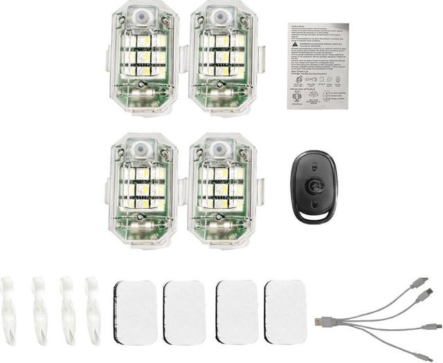 4er-Set LED-Warnlichter mit 7 Lichtmodi, wiederaufladbare Blitzlichter für Auto und Flugzeug, transparent - Bild 1