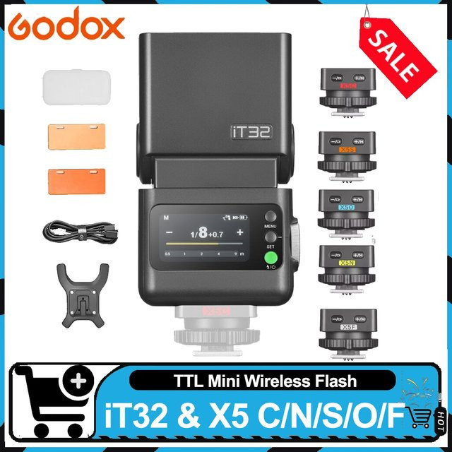 Godox IT32 IFlash Kamera-Aufsteckblitz mit TTL, HSS und Drehkopf in Schwarz inklusive kabellosem magnetischem TTL-Blitzauslöser - Bild 1