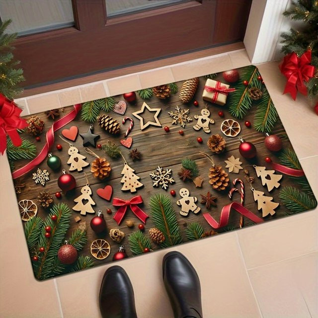 VIKAMA Weihnachtliche Fußmatte mit Tannenzapfen und Lebkuchenmann Motiv, Mehrfarbig, 60 x 40 cm - Bild 1