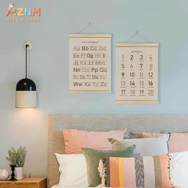 AZNM Montessori Alphabet- und Zahlen-Lehrposter auf Leinwand in Schwarz für Kinderzimmer und Klassenzimmer - Bild 3