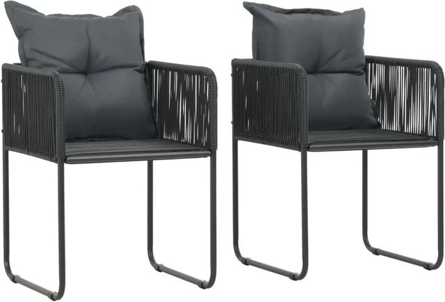 Furnicato Gartenstühle 2er Set aus Poly Rattan mit Polstern in Schwarz, B/T/H: 51,5 x 51,5 x 67 cm - Bild 1