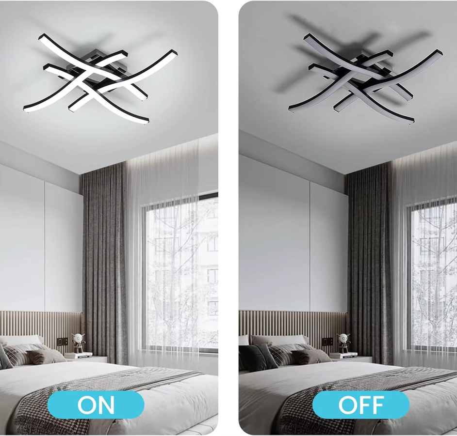 LCMKR LED-Deckenleuchte in Schwarz mit gebogenem Wellendesign, dimmbar und mit einstellbarer Farbtemperatur (CCT) für Schlafzimmer, Esszimmer, Flur oder Balkon - Bild 3