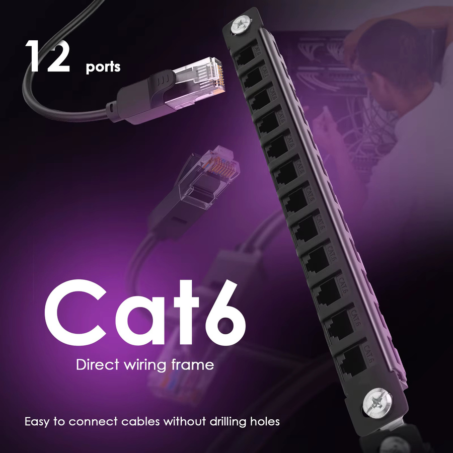 DeskPi 12-Port CAT6 Netzwerk-Patchpanel 10 Zoll, 0,5U, Schwarz, für RackMate T1/T0/T2/T1 Plus/T0 Plus und 10 Zoll Server Racks - Bild 3