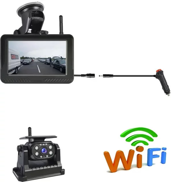 QXNY Solar Wireless Rückfahrkamera Set mit 5 Zoll Monitor in Full HD 1080P und Nachtsicht, Schwarz - Bild 1