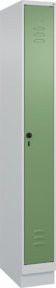 C+P Spind Classic PLUS Garderobenschrank mit Sockel, 1 Abteil, Sicherheits-Drehriegel und 3 Garderobenhaken, Farbe: Grau/Grün, H x B x T: 195 x 25 x 50 cm - Bild 1