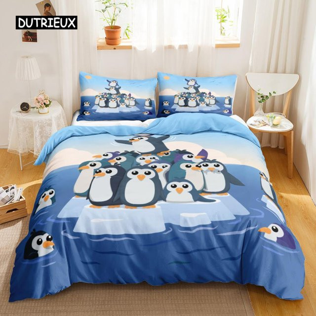 Binchi Outdoor Product Pinguin-Bettbezug mit Kissenbezug für Kinder in Blau, Material: Polyester, B/H: 140 x 210 cm - Bild 1