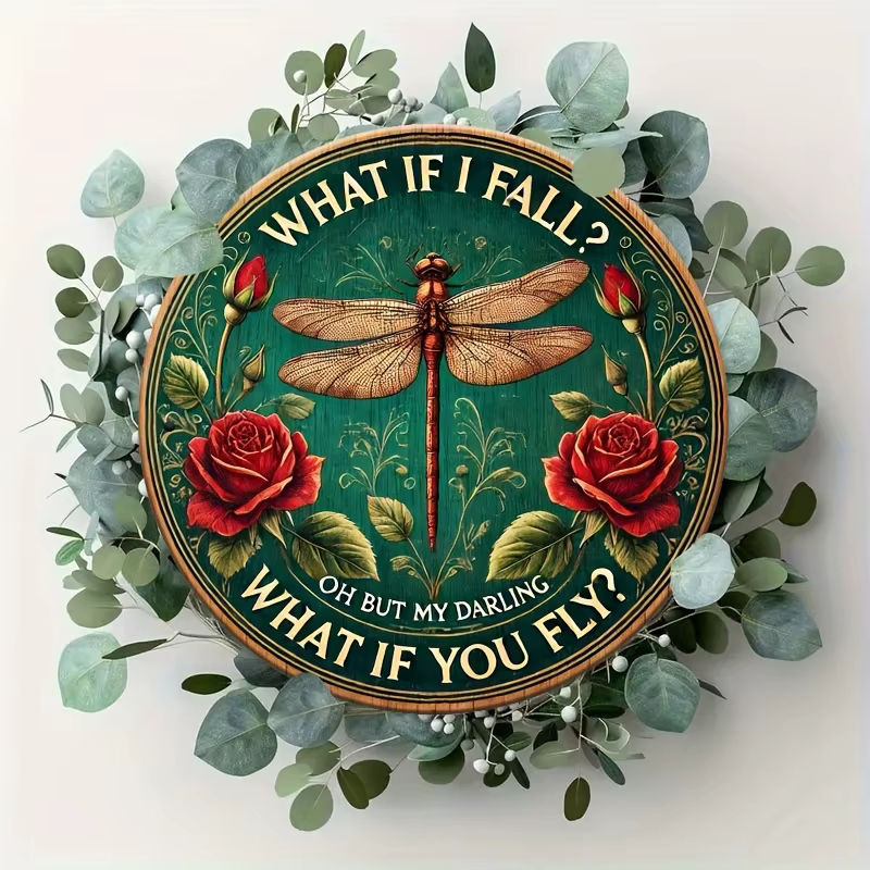 Vintage Metallblechschild Wanddekoration mit Dragonfly Motiv und Typografie, Grün, B/H: 20 x 20 cm - Bild 4
