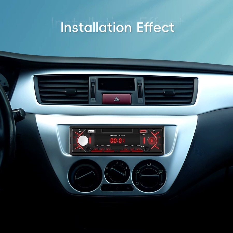 Podofo 1DIN Einbau-Autoradio MP3-Player mit USB/AUX-IN und Fernbedienung in Schwarz - Bild 2