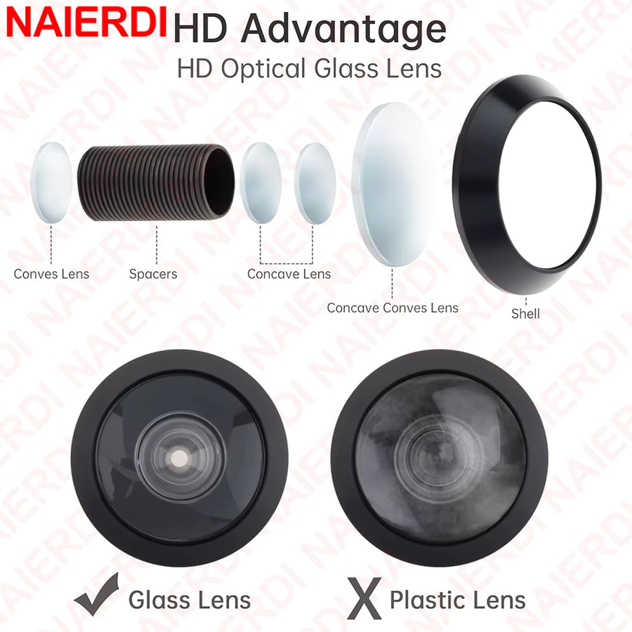 NAIERDI Türspion aus Zinklegierung mit Sichtschutz und verstellbarer Glaslinse, Schwarz, 16mm - Bild 4