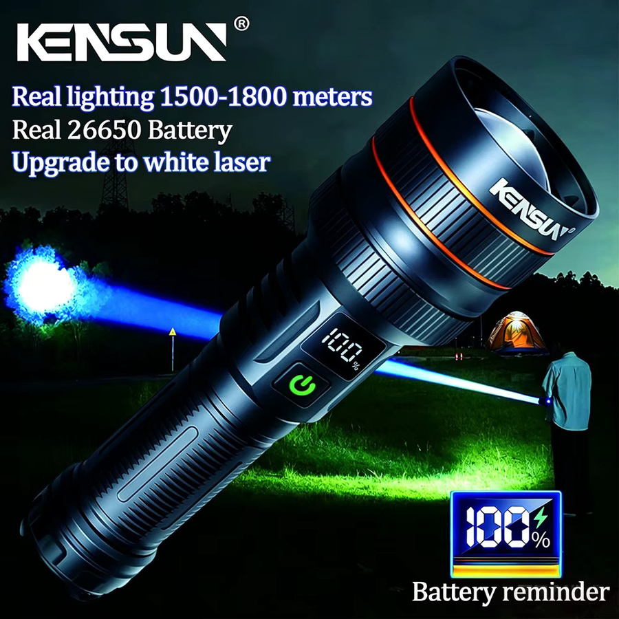 KENSUN Taktische LED-Taschenlampe, wiederaufladbare Metall-Taschenlampe mit Typ-C-Anschluss in Schwarz - Bild 2