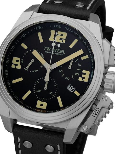 TW-Steel Chronograph, Quarz, Edelstahl, Leder, Schwarz, 46 mm, Herren - Bild 1