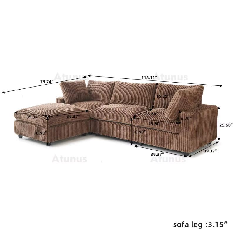 XMSJ Modulares Schnittsofa im Vintage-Stil aus braunem Plüsch-Cordstoff - Bild 3