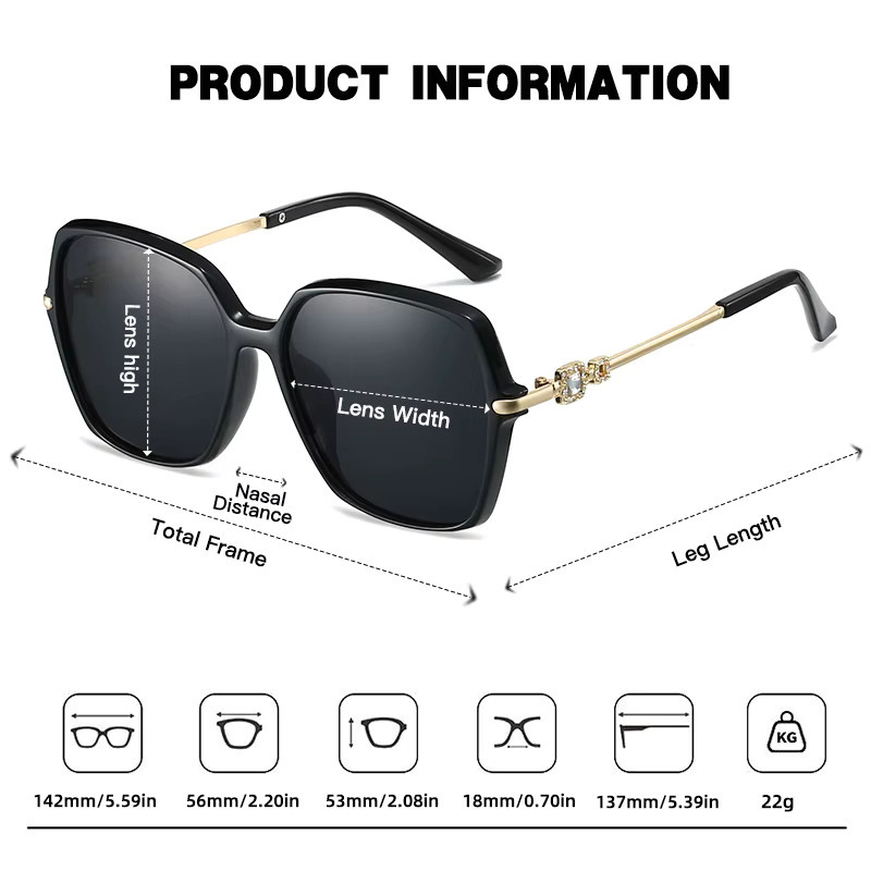 HJYHOPE Sonnenbrille, Quadratisch, Metall, Vollrand, Schwarz, Unisex, polarisiert - Bild 2