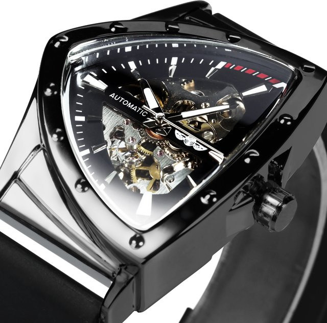 GEWINNER Armbanduhr Automatik, Dreieckig, Edelstahl, Kautschukband, Herren - Bild 1