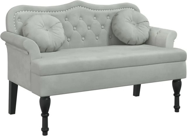 vidaXL Bank mit Kissen in Hellgrau aus Samt im Antik-Stil, B/T/H: 120,5 x 65 x 75 cm - Bild 1