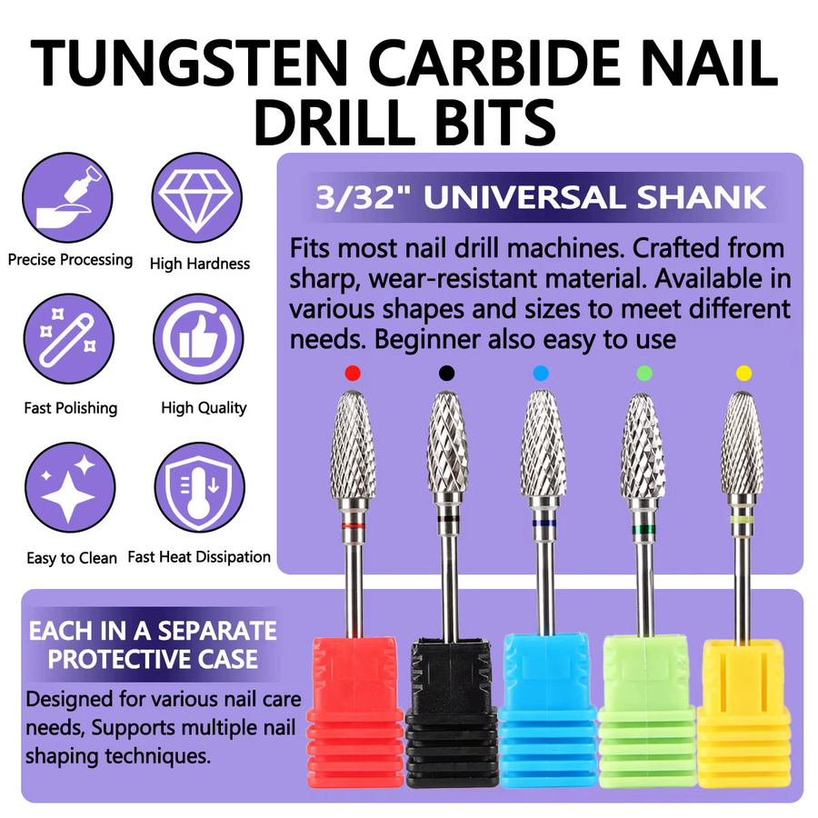 TFSCLOIN Hartmetall-Flammenfräser-Nagelbohrer, 5 Stück, für Hände und Füße - Bild 2