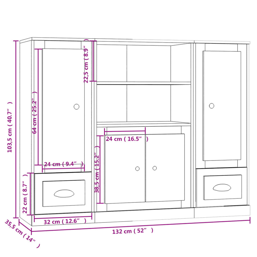 vidaXL Set aus 3 Highboards in Grau Sonoma, minimalistische Schränke aus Holzwerkstoff für dein Wohnzimmer, B/T/H: 35,5 x 35,5 x 103,5 cm - Bild 2