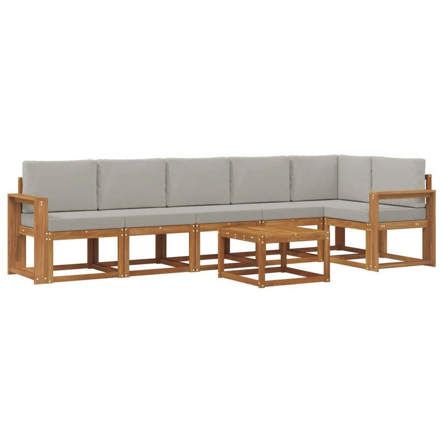vidaXL Outdoor-Sofagarnitur 7-teilig aus Akazienholz in Natur und Hellgrau mit L-Form und UV-beständigen Kissen - Bild 2