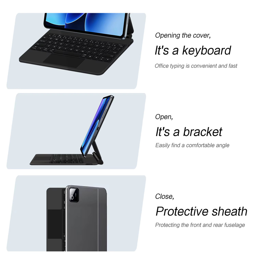 Beleuchtete Smart Keyboard Hülle für Xiaomi Pad 8 und Pad 7 Pro, 11,2 Zoll, Schwarz - Bild 6