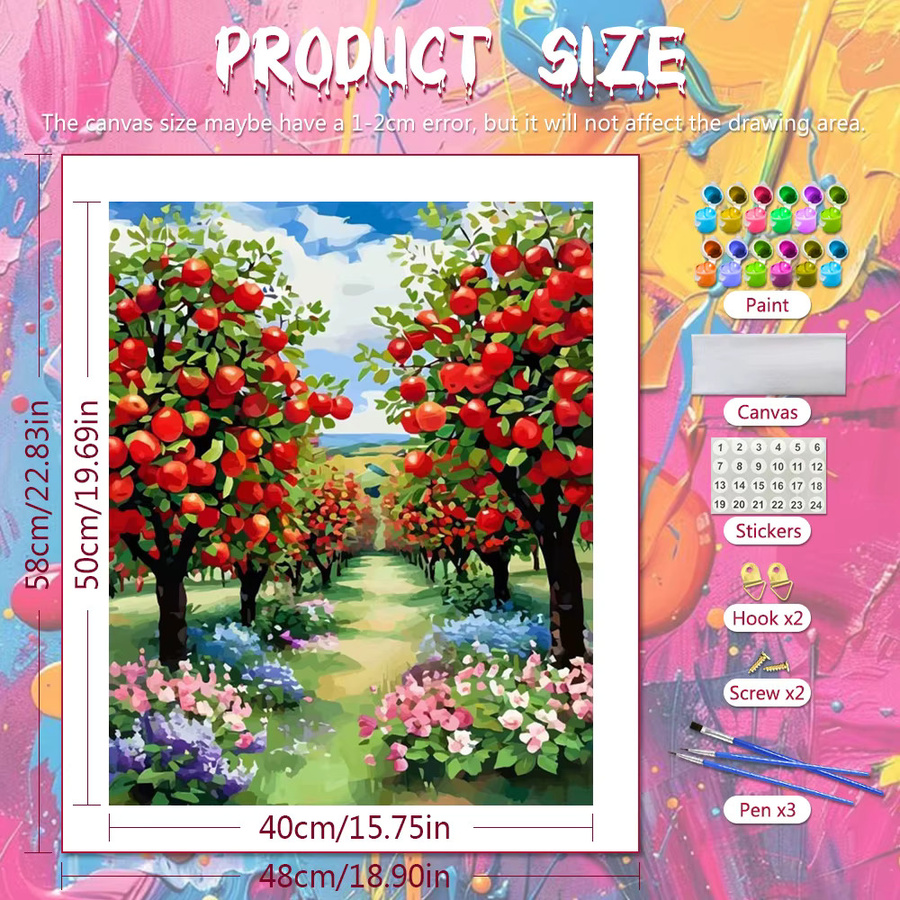 Huacan Malen nach Zahlen Set Apfelbaum Blumen-Landschaft Digitales Ölgemälde in Multicolour - Bild 2