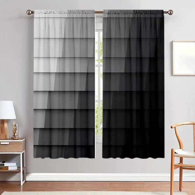 2er-Set Graustufen Vorhang mit grafischem Design, halbtransparent, grau, B: 52,5 cm, H: 116 cm - Bild 1