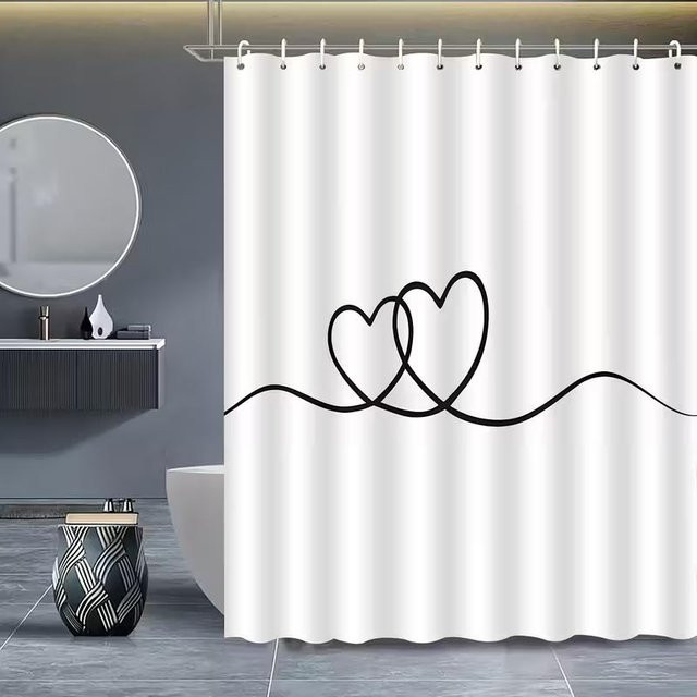 VIKAMA Duschvorhang mit Herz-Design in Weiß, wasserdichtes Polyester, B/H: 90 x 180 cm - Bild 1