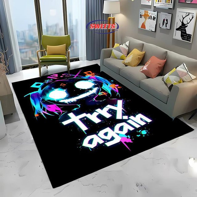 Miniso Neon Graffiti Teppich in Schwarz und Multicolour, rutschfest und waschbar, B/T: 80 x 50 cm - Bild 1