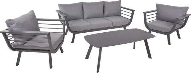 DELUKE Gartenloungeset CEDRIC 4-tlg aus Aluminium und Polyester in Grau - Bild 1