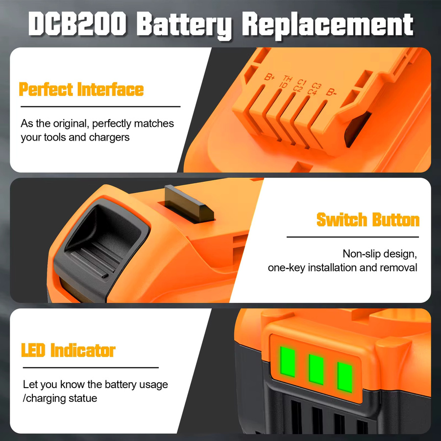 Bonacell DCB200 Ersatzakku für Dewalt 20 V Elektrowerkzeuge, 7000 mAh Li-Ion Akku in Grau und Orange - Bild 2