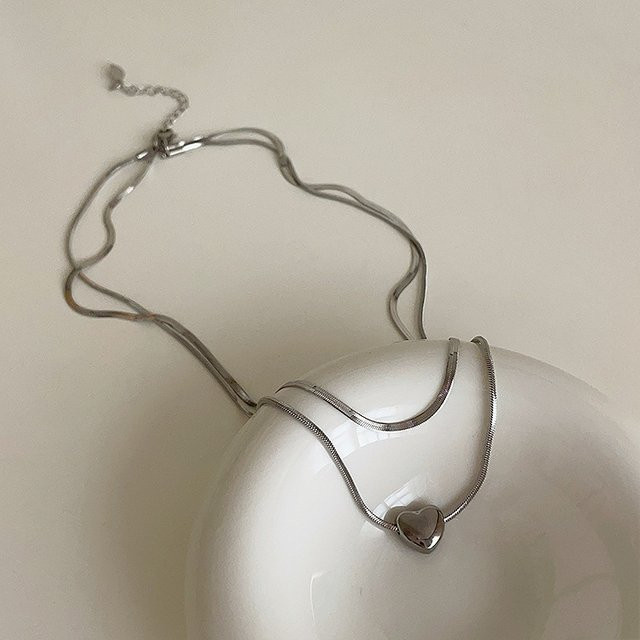 imixlot Halskette, Doppellagig, Liebes-Herz-Anhänger, Silber, Damen - Bild 1