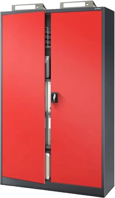 DELUKE Metall-Aktenschrank mit Flügeltüren und Schloss, Anthrazit-Rot, H x B x T: 185 x 115 x 40 cm - Bild 1