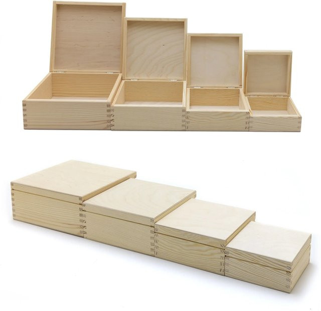 HolzFee Holzkiste Set 4-teilig aus Kiefernholz in Beige mit Deckel für Geschenke und Schätze - Bild 1