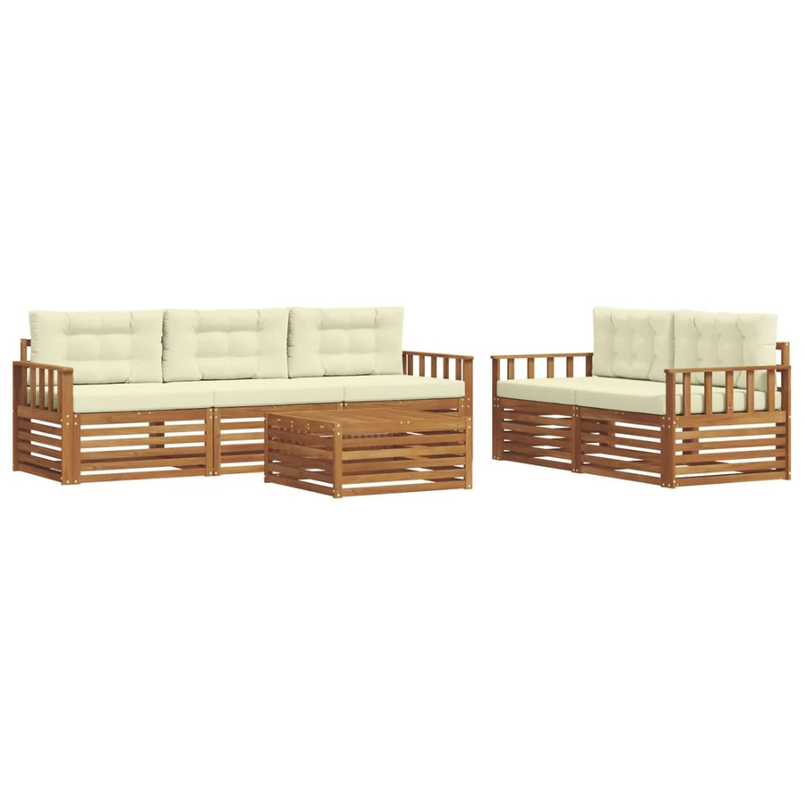 vidaXL 6-teilige Outdoor-Sofagarnitur aus Akazienholz mit Kissen in Natur und Creme - Bild 2