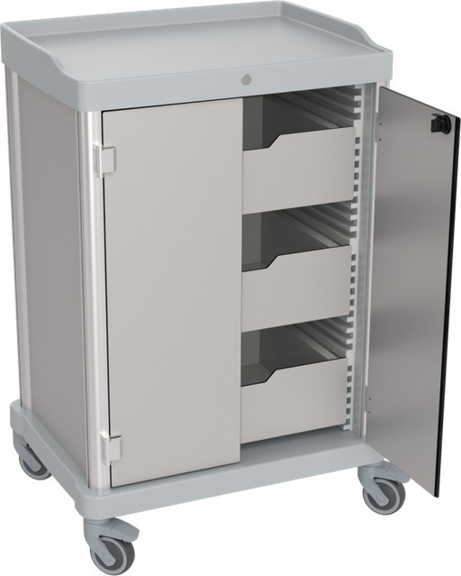 QUATRO Minibarauffüllwagen mit Türen und 3 Schubladen, grau, B: 72 cm, H: 110 cm - Bild 1