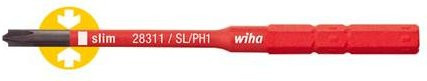 Wiha SoftFinish electric slimBit Xeno Wechselklinge SL/PH1 für Plus-Minus Klemmschrauben, Rot, Edelstahl - Bild 1