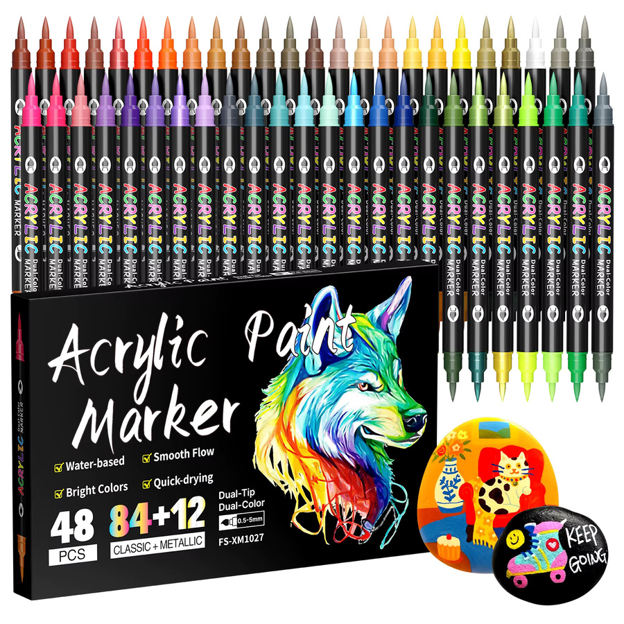 Farbige Acryl-Marker mit Doppelspitzen-Design für Steinmalerei, Leinwand, Glas, Keramik, Stoff und Kunststoff in Mehrfarben - Bild 3