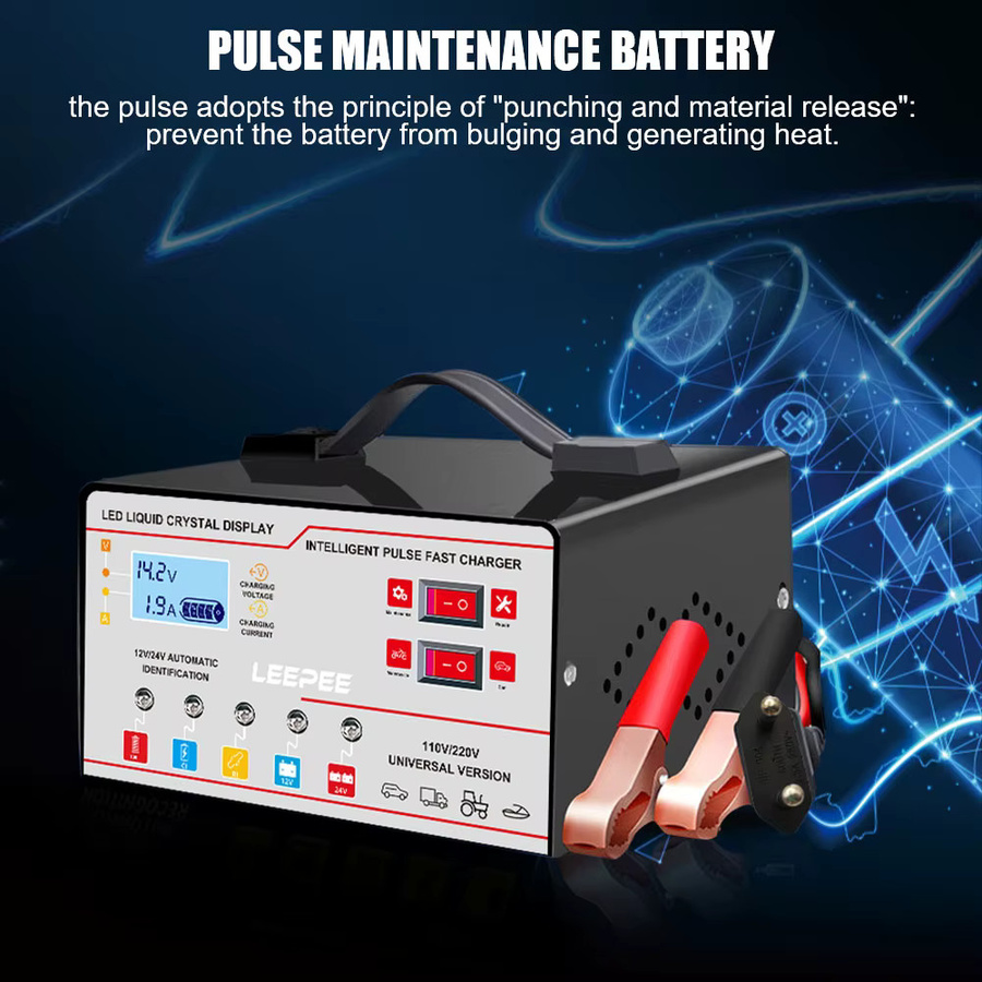 Intelligentes Autobatterie-Ladegerät mit LCD-Display, 12V/24V 6A, Überspannungsschutz und Pulsreparatur in Schwarz oder Weiß - Bild 6